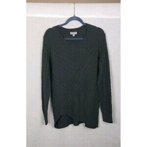 EVOLUTION BY CYRUS Sweater Cable Knit Asymmetric Hem‎ Large Olive Green DEFECT
